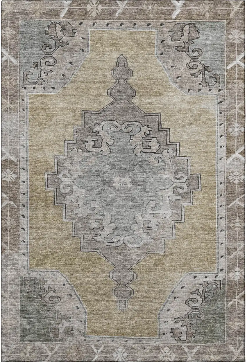 Beige Gray And Charcoal Oriental Washable Area Rug With UV Protection Photo 3
