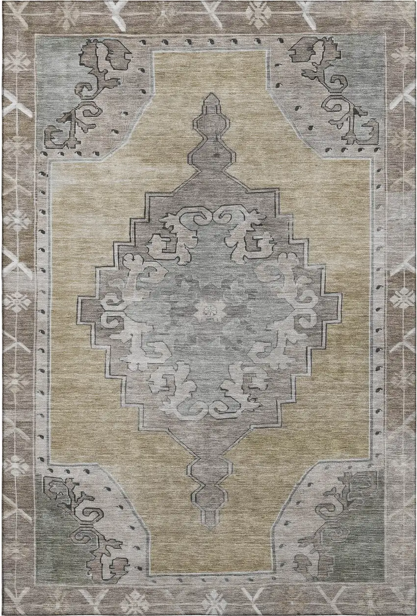 Beige Gray And Charcoal Oriental Washable Area Rug With UV Protection Photo 1