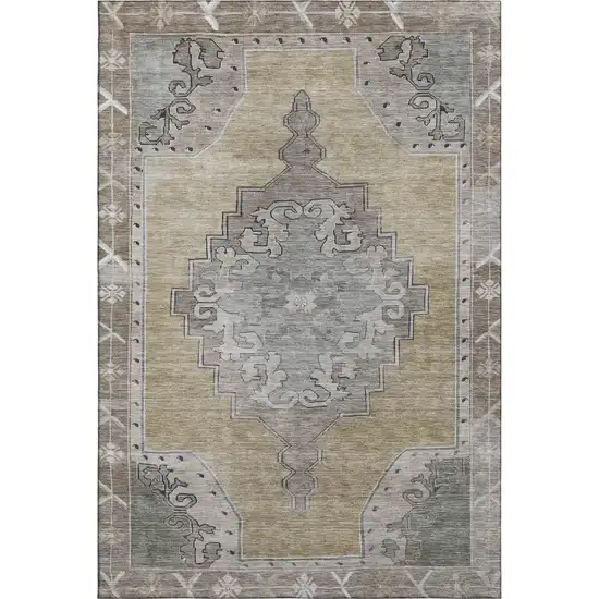 Beige Gray And Charcoal Oriental Washable Area Rug With UV Protection Photo 1