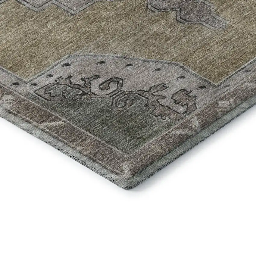 Beige Gray And Charcoal Oriental Washable Area Rug With UV Protection Photo 7