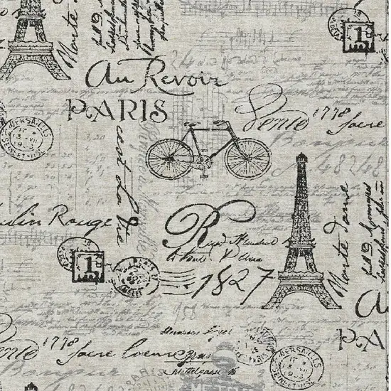 Beige Gray And Charcoal Toile Washable Indoor Outdoor Area Rug Photo 5