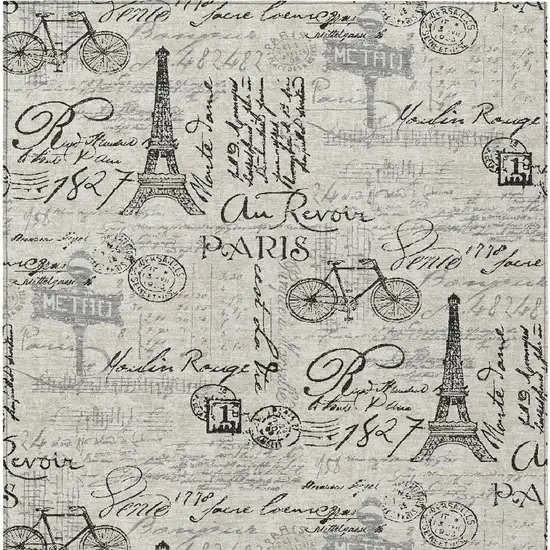 Beige Gray And Charcoal Toile Washable Indoor Outdoor Area Rug Photo 3