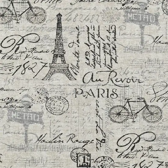 Beige Gray And Charcoal Toile Washable Indoor Outdoor Area Rug Photo 5