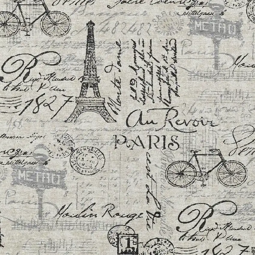 Beige Gray And Charcoal Toile Washable Indoor Outdoor Area Rug Photo 5