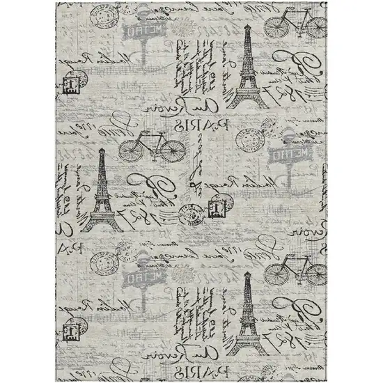 Beige Gray And Charcoal Toile Washable Indoor Outdoor Area Rug Photo 3