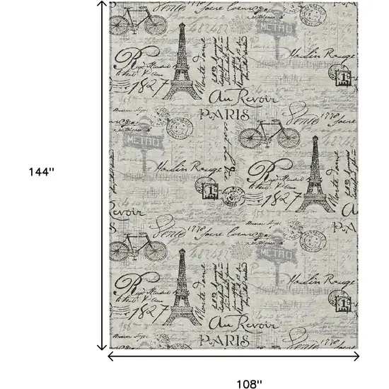 Beige Gray And Charcoal Toile Washable Indoor Outdoor Area Rug Photo 9