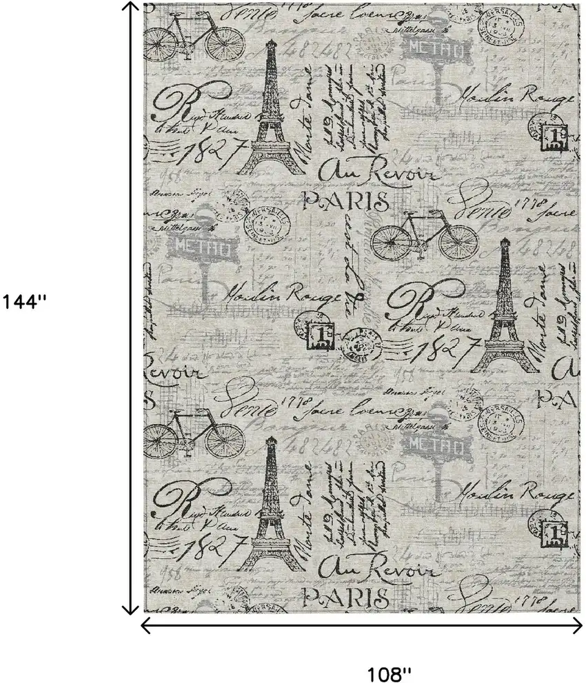 Beige Gray And Charcoal Toile Washable Indoor Outdoor Area Rug Photo 9