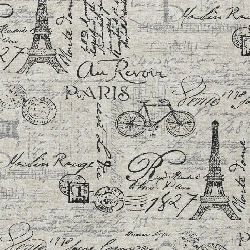 Beige Gray And Charcoal Toile Washable Indoor Outdoor Area Rug Photo 5