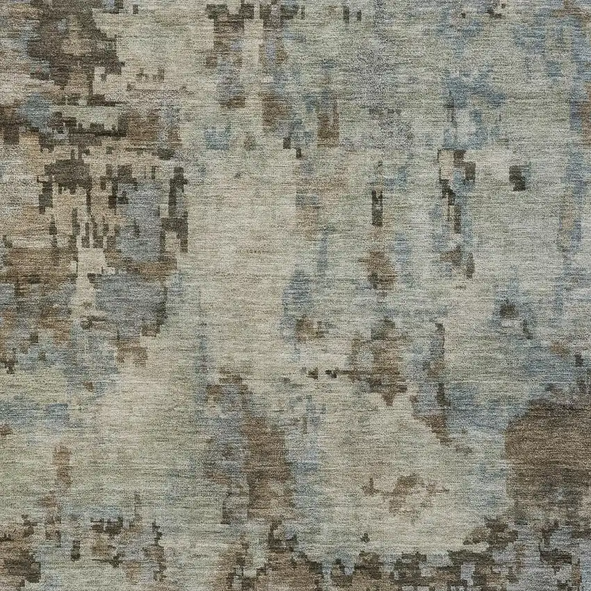 Beige Gray And Chocolate Abstract Washable Indoor Outdoor Area Rug Photo 2