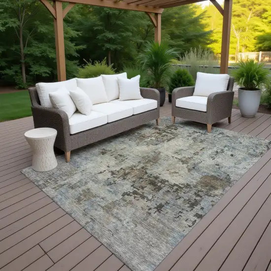 Beige Gray And Chocolate Abstract Washable Indoor Outdoor Area Rug Photo 7