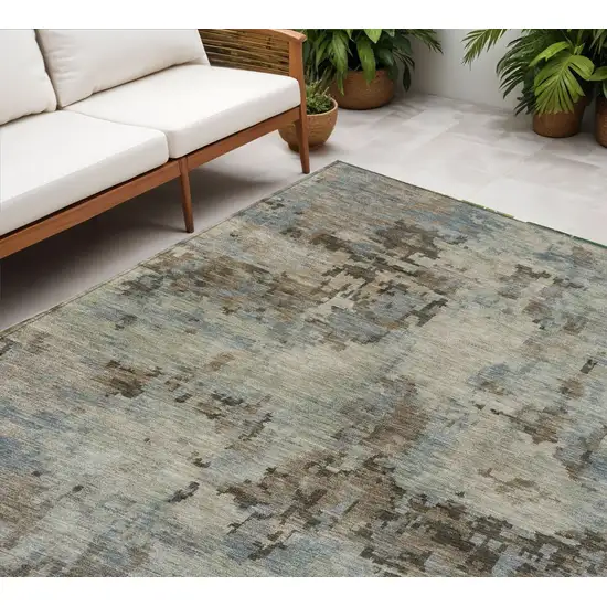 Beige Gray And Chocolate Abstract Washable Indoor Outdoor Area Rug Photo 1