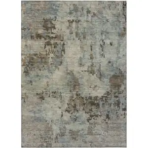 Photo of Beige Gray And Chocolate Abstract Washable Indoor Outdoor Area Rug