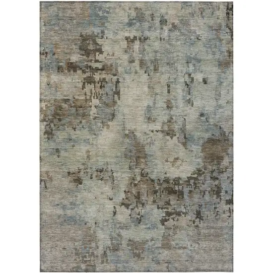 Beige Gray And Chocolate Abstract Washable Indoor Outdoor Area Rug Photo 1