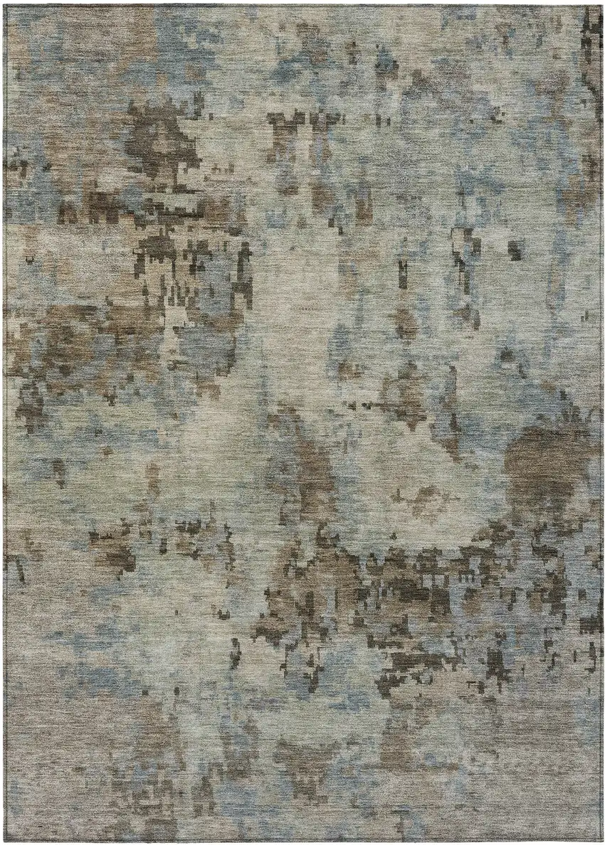 Beige Gray And Chocolate Abstract Washable Indoor Outdoor Area Rug Photo 1