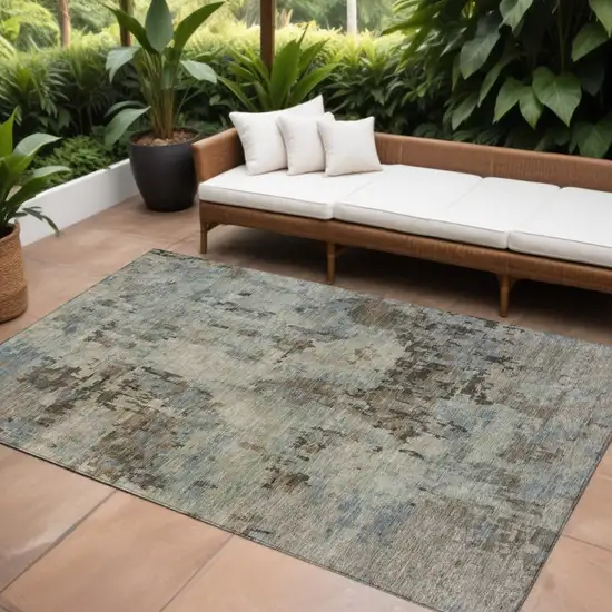 Beige Gray And Chocolate Abstract Washable Indoor Outdoor Area Rug Photo 1