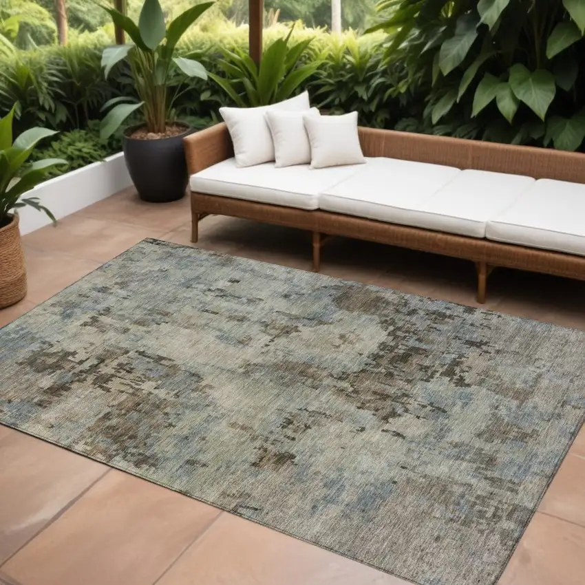 Beige Gray And Chocolate Abstract Washable Indoor Outdoor Area Rug Photo 1