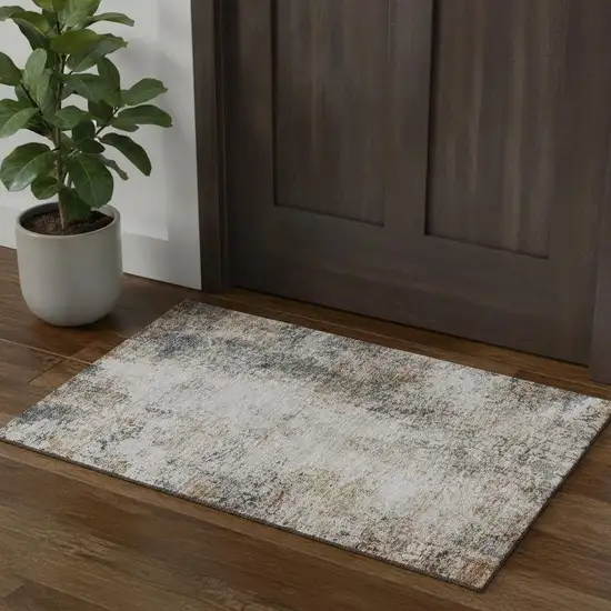 Beige Gray And Copper Abstract Washable Area Rug With UV Protection Photo 1