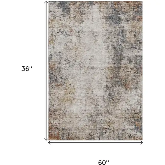 Beige Gray And Copper Abstract Washable Area Rug With UV Protection Photo 3