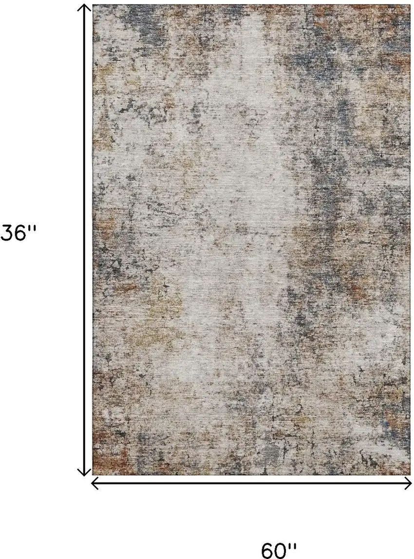 Beige Gray And Copper Abstract Washable Area Rug With UV Protection Photo 3