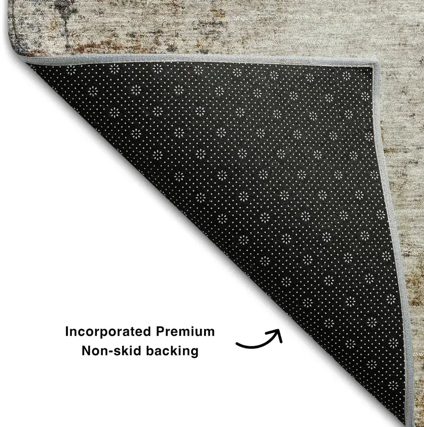 Beige Gray And Copper Abstract Washable Area Rug With UV Protection Photo 4