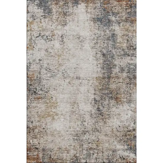 Beige Gray And Copper Abstract Washable Area Rug With UV Protection Photo 3
