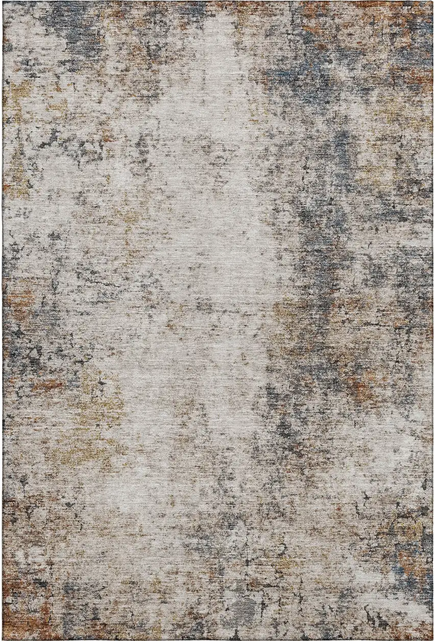 Beige Gray And Copper Abstract Washable Area Rug With UV Protection Photo 3