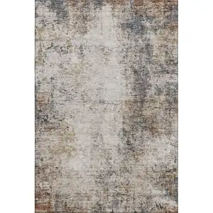 Photo of Beige Gray And Copper Abstract Washable Area Rug With UV Protection