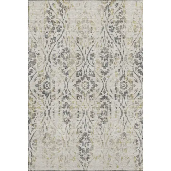 Beige Gray And Gold Floral Washable Area Rug With UV Protection Photo 1