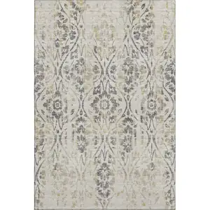 Photo of Beige Gray And Gold Floral Washable Area Rug With UV Protection