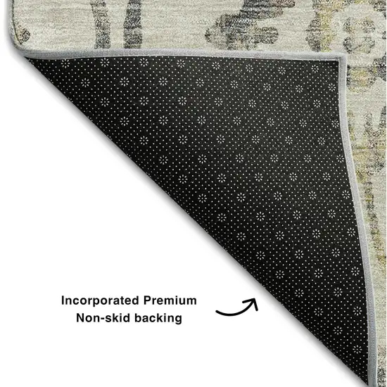 Beige Gray And Gold Floral Washable Area Rug With UV Protection Photo 7