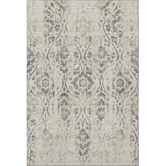 Beige Gray And Gold Floral Washable Area Rug With UV Protection Photo 4