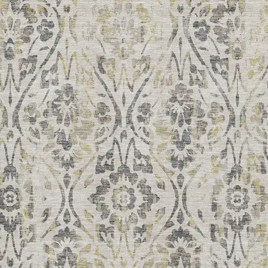 Beige Gray And Gold Floral Washable Area Rug With UV Protection Photo 3