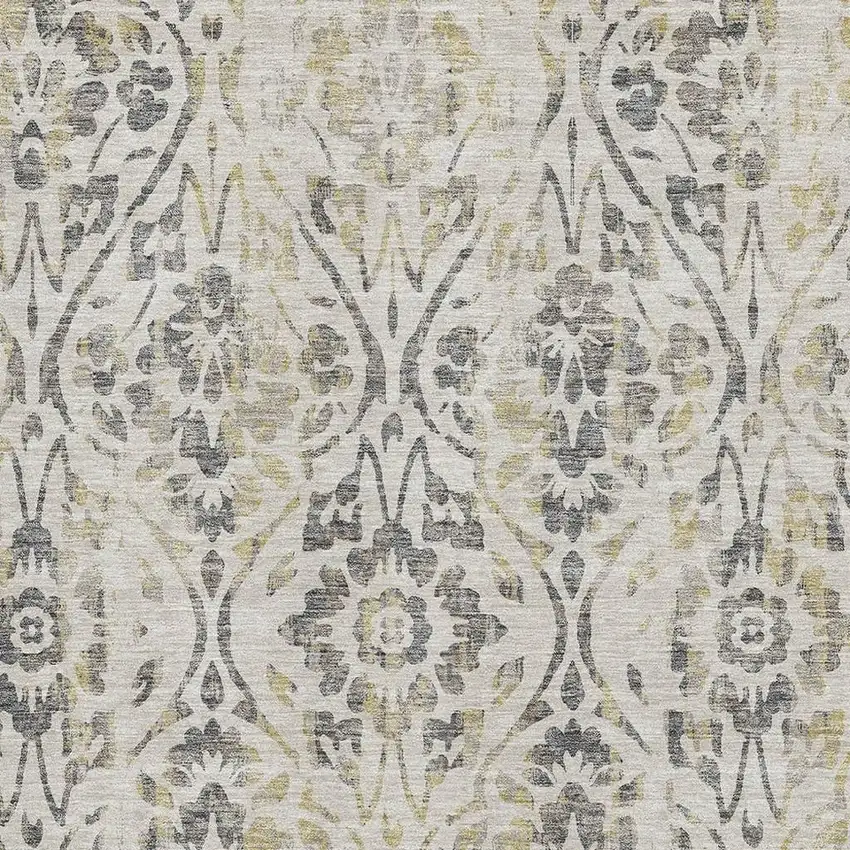 Beige Gray And Gold Floral Washable Area Rug With UV Protection Photo 3