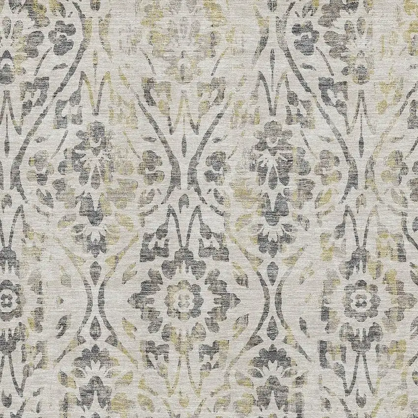 Beige Gray And Gold Floral Washable Area Rug With UV Protection Photo 3