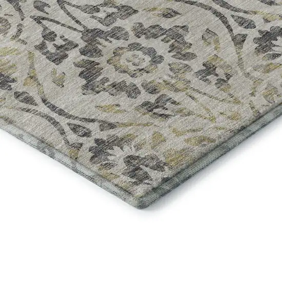 Beige Gray And Gold Floral Washable Area Rug With UV Protection Photo 8