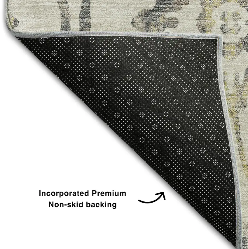 Beige Gray And Gold Floral Washable Area Rug With UV Protection Photo 7