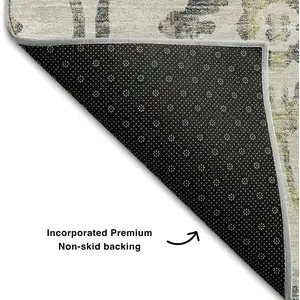 Photo of Beige Gray And Gold Floral Washable Area Rug With UV Protection