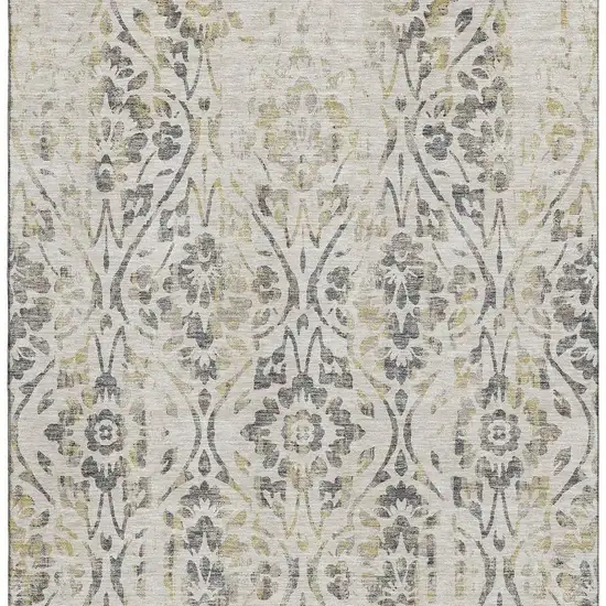 Beige Gray And Gold Floral Washable Area Rug With UV Protection Photo 3
