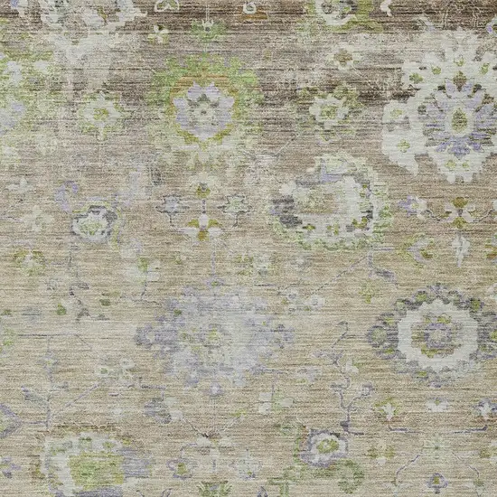 Beige Gray And Green Floral Washable Indoor Outdoor Area Rug Photo 6