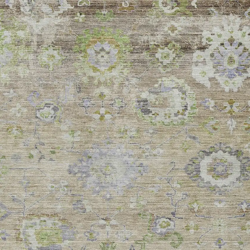 Beige Gray And Green Floral Washable Indoor Outdoor Area Rug Photo 6