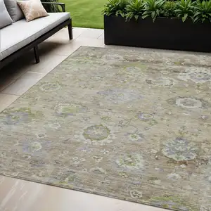 Photo of Beige Gray And Green Floral Washable Indoor Outdoor Area Rug