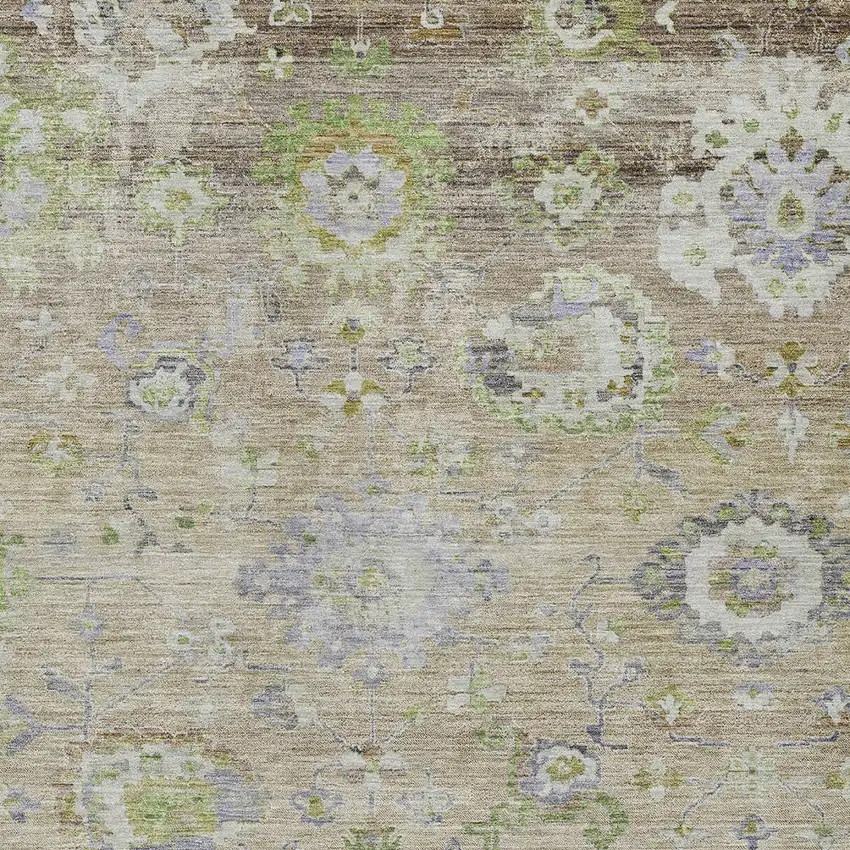 Beige Gray And Green Floral Washable Indoor Outdoor Area Rug Photo 6