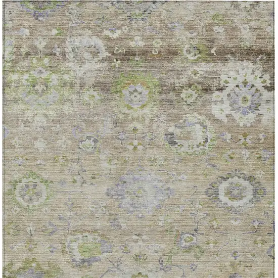 Beige Gray And Green Floral Washable Indoor Outdoor Area Rug Photo 7