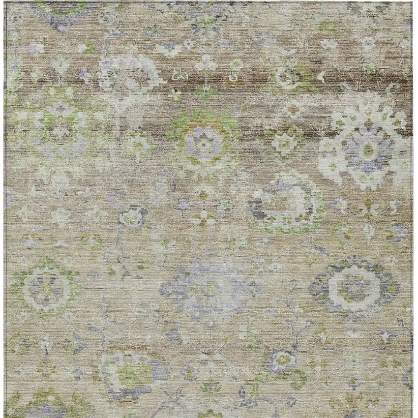 Beige Gray And Green Floral Washable Indoor Outdoor Area Rug Photo 7