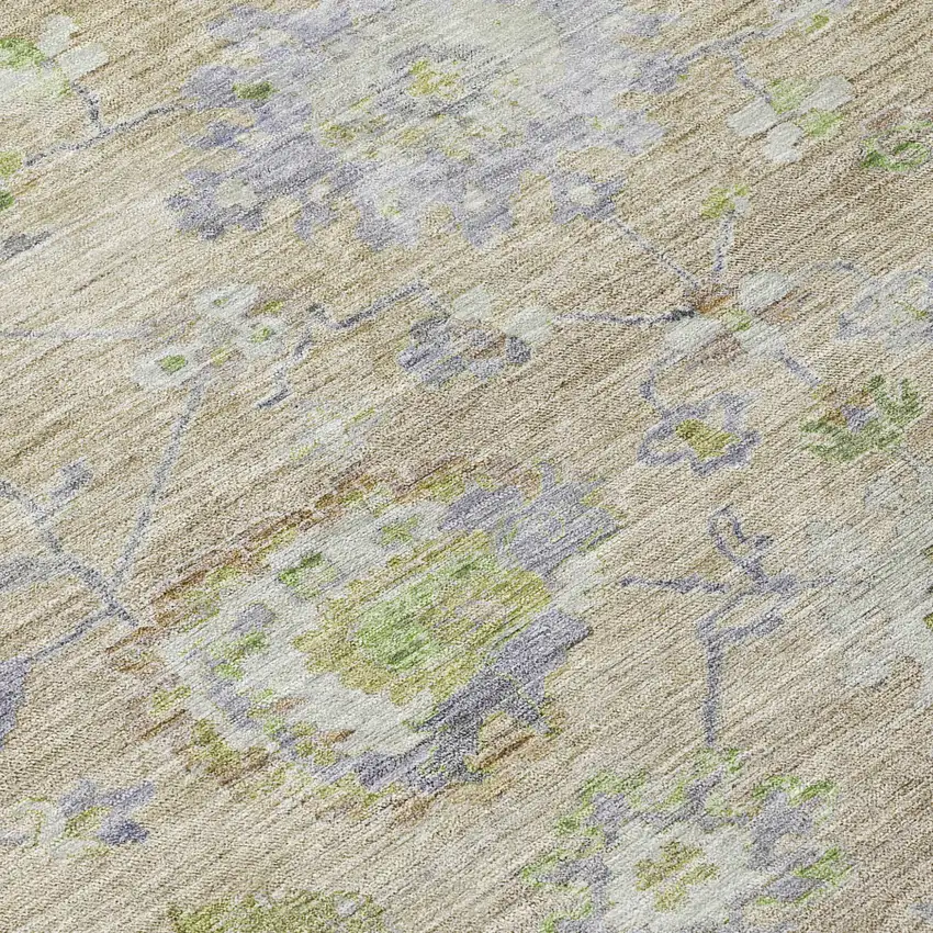 Beige Gray And Green Floral Washable Indoor Outdoor Area Rug Photo 5