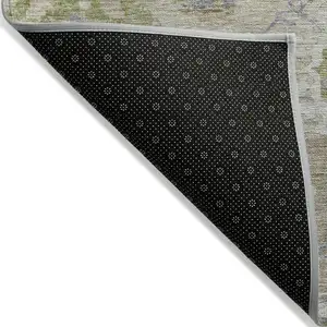 Photo of Beige Gray And Green Floral Washable Indoor Outdoor Area Rug