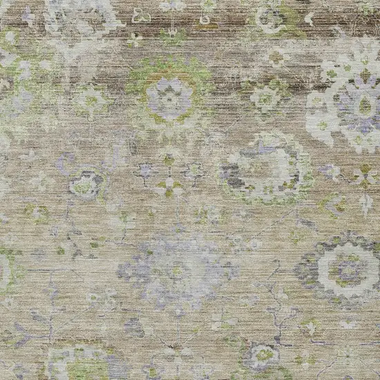 Beige Gray And Green Floral Washable Indoor Outdoor Area Rug Photo 6