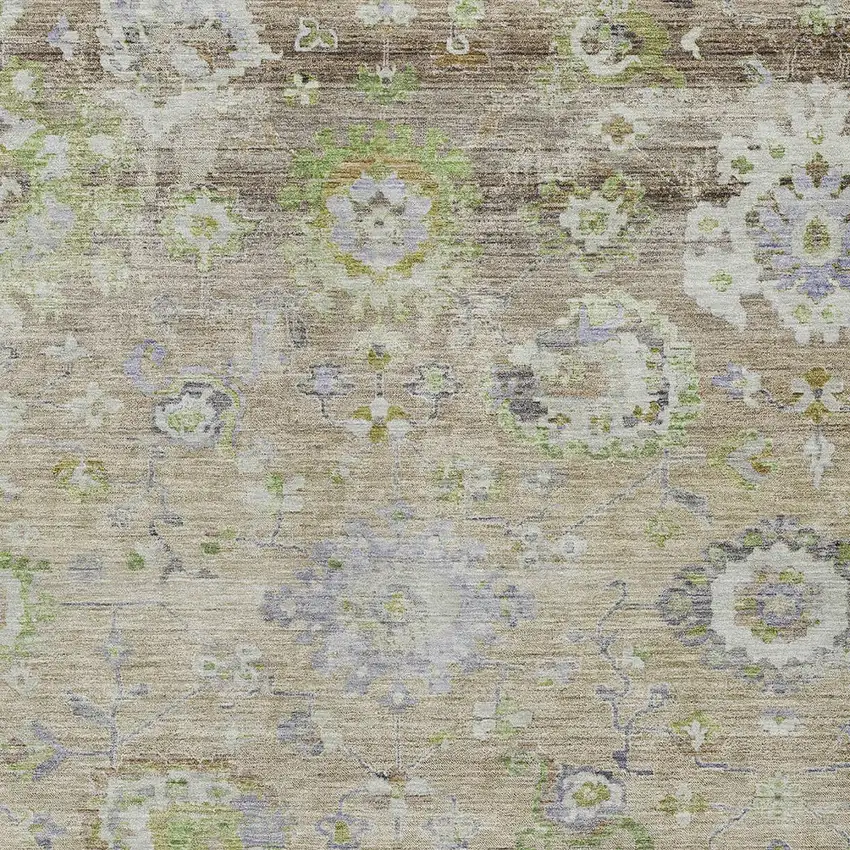 Beige Gray And Green Floral Washable Indoor Outdoor Area Rug Photo 6