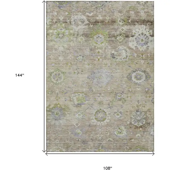 Beige Gray And Green Floral Washable Indoor Outdoor Area Rug Photo 8