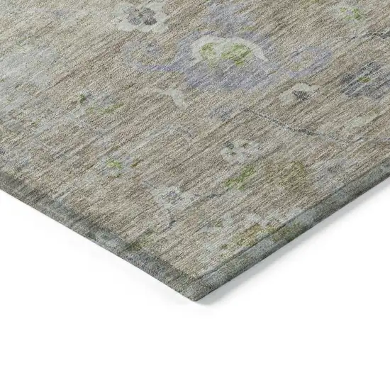 Beige Gray And Green Floral Washable Indoor Outdoor Area Rug Photo 4